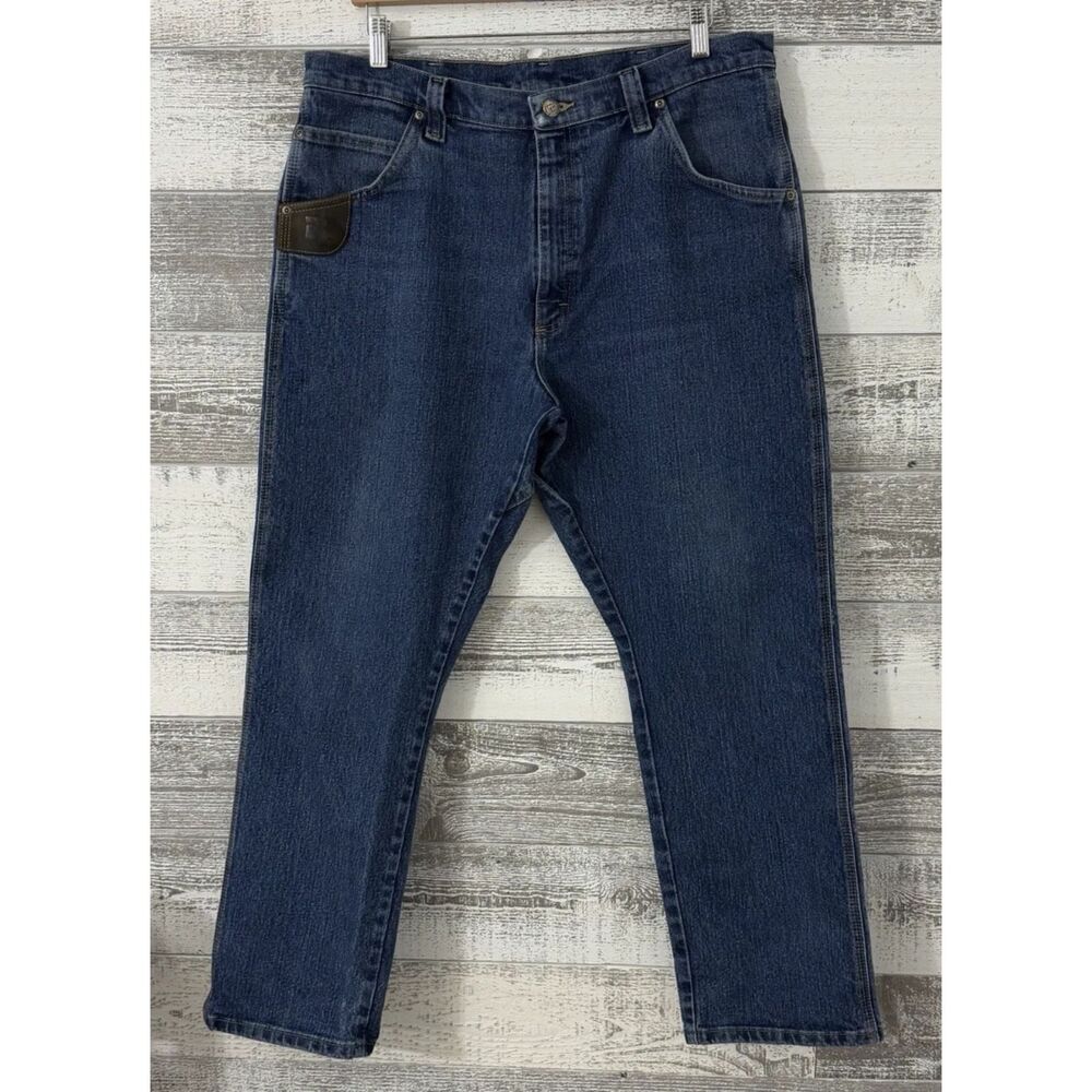 Wrangler Riggs Workwear Jeans Mens 38x30 Blue Denim Straight Leg Distressed
